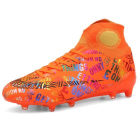 Soccer Shoes Fashion Breathable Broken Nail Soccer Shoes Men's Large Size (Option: Fluorescent orange spikes-42)